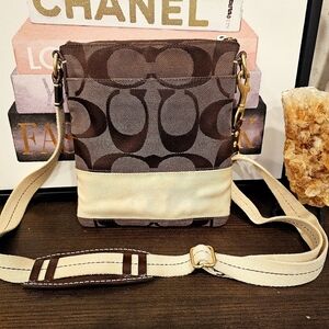 Coach Brown and Cream Messenger  Crossbody Bag